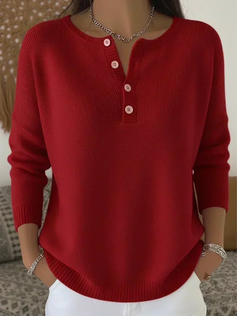 Elena | Pull à Tricot avec Boutons Henley
