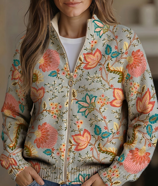 Cordelia | Cardigan zippé en fleurs vintage